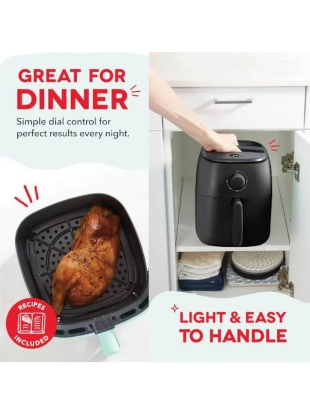 Compact Air Fryer 2.6 Quart - Healthy Cooking, Crisp & Delicious Meals, Black